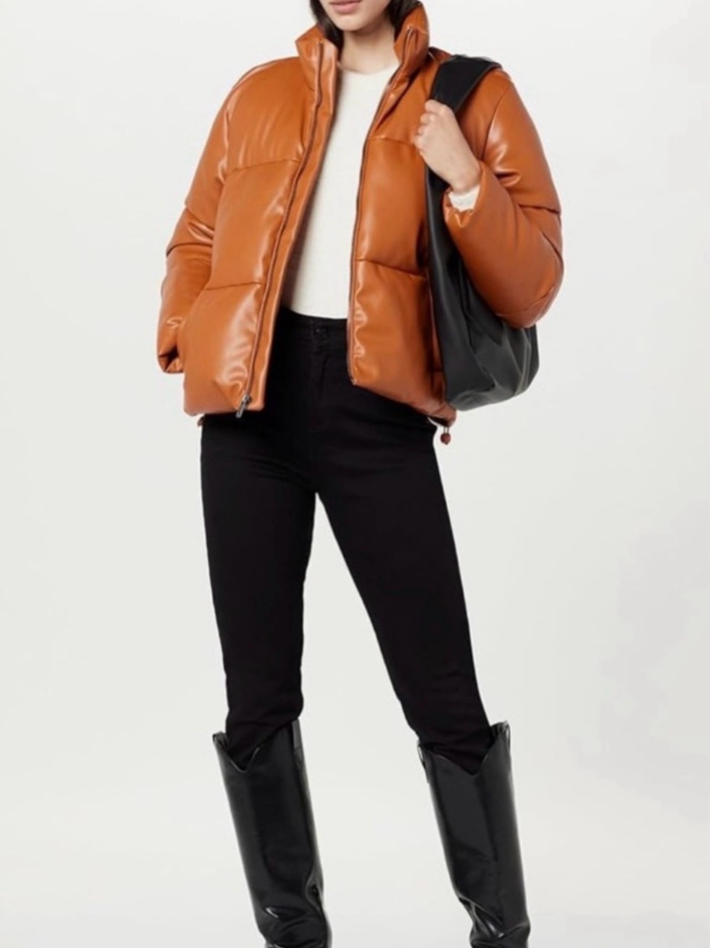 Women's Cognac Puffer Jacket with Zip Front